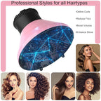 Universal Hair Diffuser Adaptable Hair Dryer Attachment for Blow Dryer Nozzles from 1.7 to 2.2 inch Diameter (Pink with Shampoo Brush)