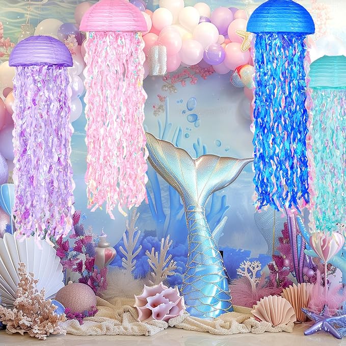 OBXT 10" Mermaid Jellyfish Lanterns – Pink Purple Blue Decorations - Image 6