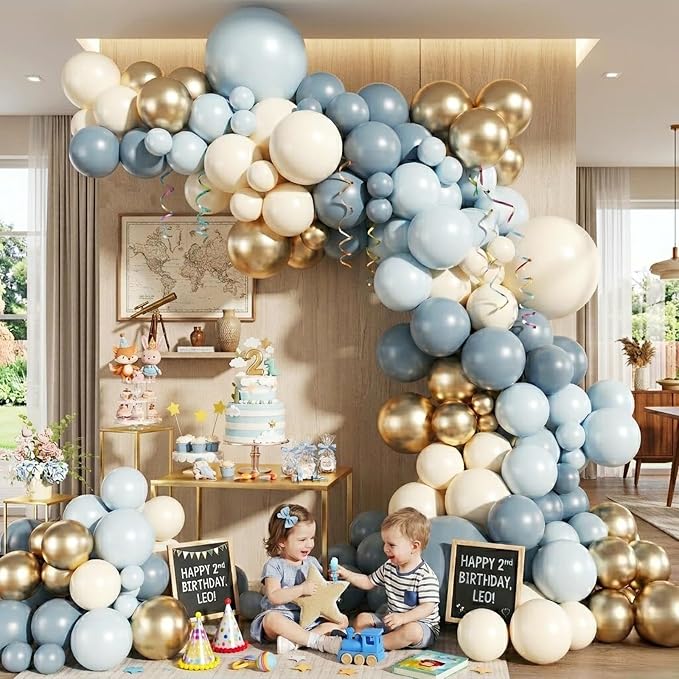 Dusty Blue Gold Balloon Garland Arch Kit - Image 3