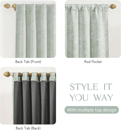 Beauoop Green Floral Jacquard Blackout Curtains - Image 5