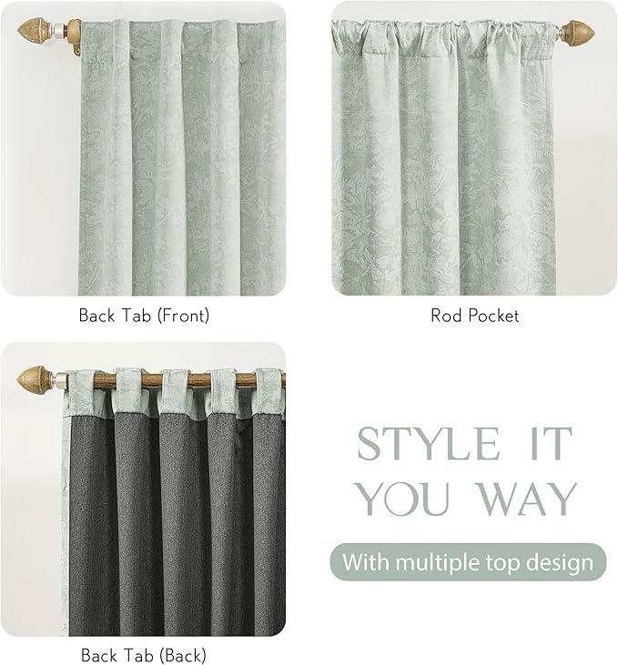 Beauoop Green Floral Jacquard Blackout Curtains - Image 5