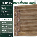 RUNATURE Human Hair Clip in Extensions, 18 Inch Clip in Human Hair Extensions, Real Natural Hair for Women, Add Hair Length, Easy to Apply, 50g 3pcs #10P16 Dark Blonde Highlight Caramel Blonde