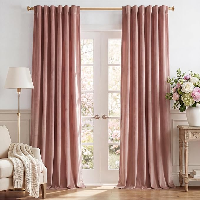 Dusty Pink Velvet Curtains for Girls Bedroom, W52 x L90, 2 Panels | Room by StangH
