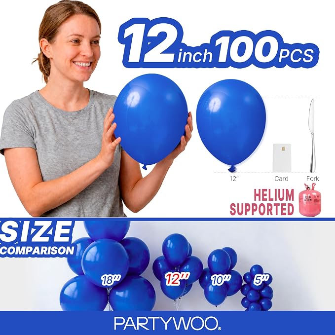 PartyWoo Royal Blue Balloons 100pcs Dark Blue Latex Helium Balloons 12 Inch | - Image 6