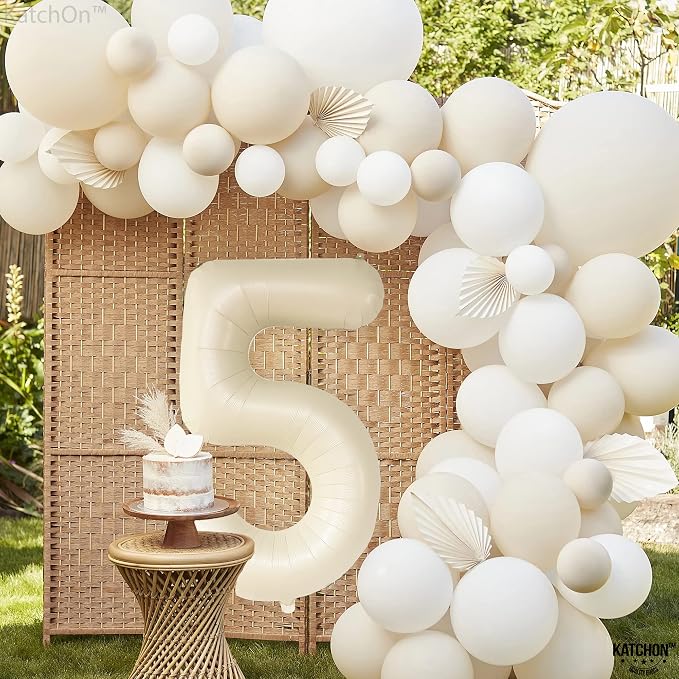 KatchOn Gaint Cream White 5 Balloon Number 40 Inch, 5 Birthday Decorations | 5 - Image 6
