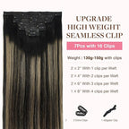 GOO GOO Clip in Hair Extensions Real Human Hair, Remy Human Hair Extensions Clip ins for Women, Natural Human Hair, 16inch 130g 7Pcs, 1B/16/1B Balayage Natural Black to Light Blonde