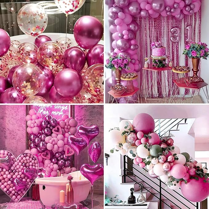 PartyWoo Metallic Hot Pink Balloons 100pcs Dark Pink Magenta Fuchsia Color | - Image 6