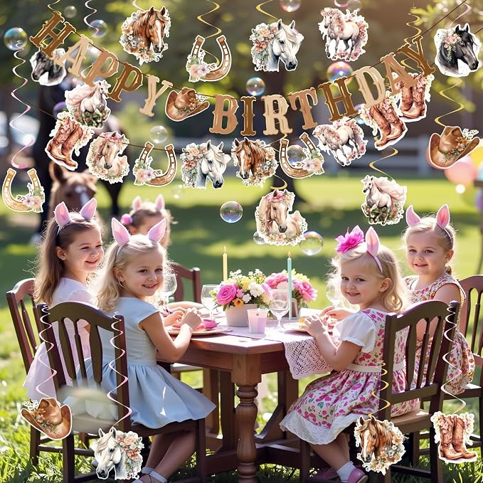 Horse Birthday Decorations for Girls, Happy Birthday Banners, Western Party for - Image 5
