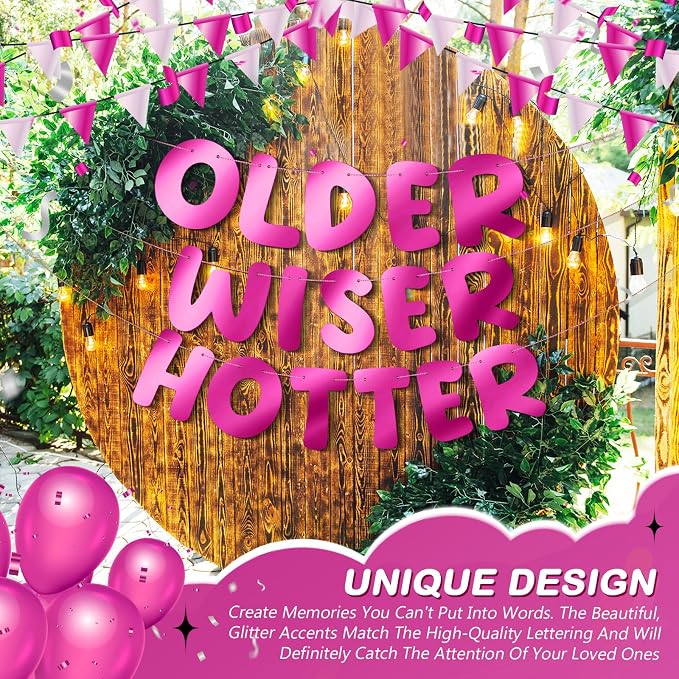 Fulmoon Set of 3 Pre Strung Older Wiser Hotter Glitter Banner Funny Birthday - Image 5