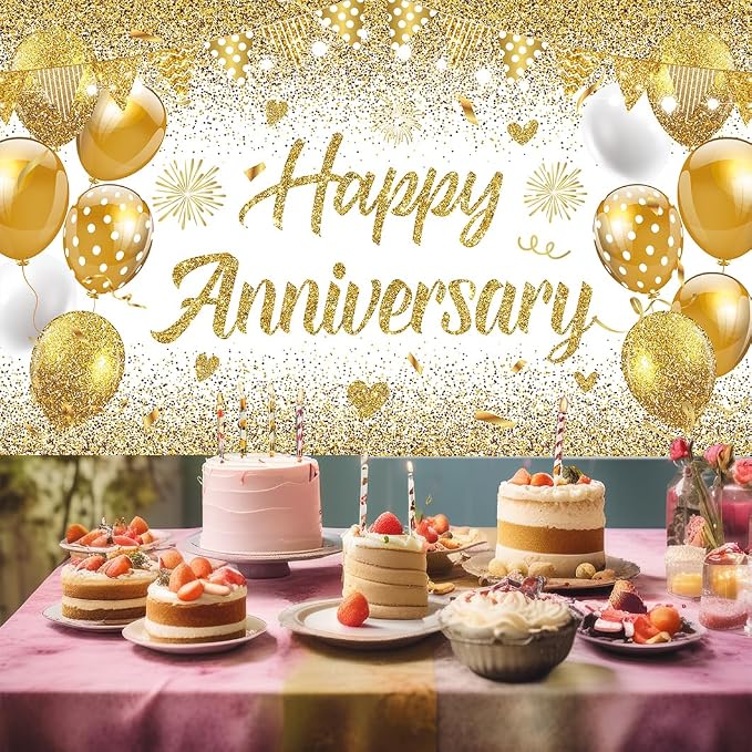 White Gold Happy Wedding Anniversary Banner - Image 7