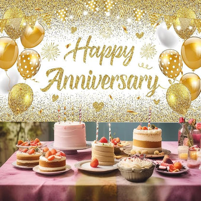 White Gold Happy Wedding Anniversary Banner - Image 7