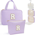 YOOLIFE Hanging Toiletry Bag - Large Capacity Personalized Travel Toiletry Bag for Women, Cruise Ship Essentials - Letter R, Purple