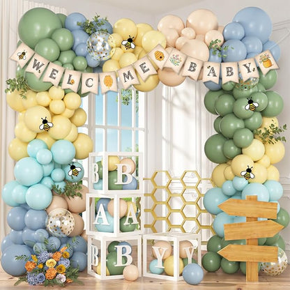 153 Pcs Blue Yellow Balloon Banner Bear Baby Shower Decorations Neutral | Dusty - Image 2