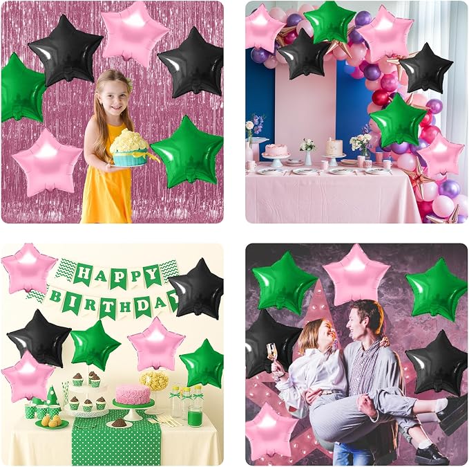 Pink Green Black Star Foil Balloon, 18 Inch Large Metallic Stars Balloons - Image 7