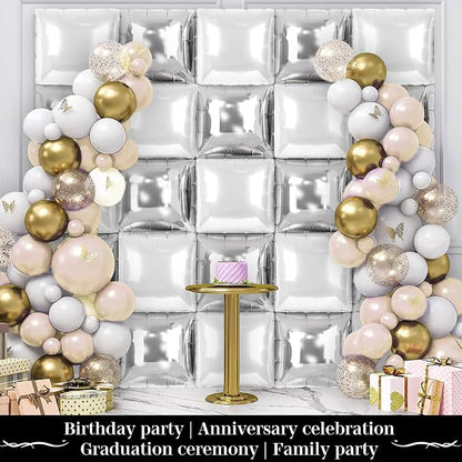 Silver and White Square Foil Balloons 25 Pcs Metallic Silver and White Balloons - Image 5
