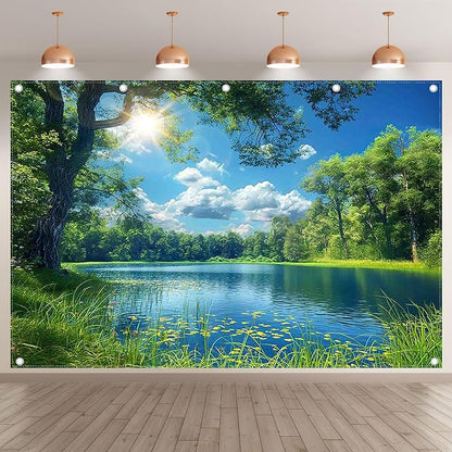 Fabric 12x8ft Lake Natural Scenery Backdrop River Camp Banner | Mountain Forest - Image 2