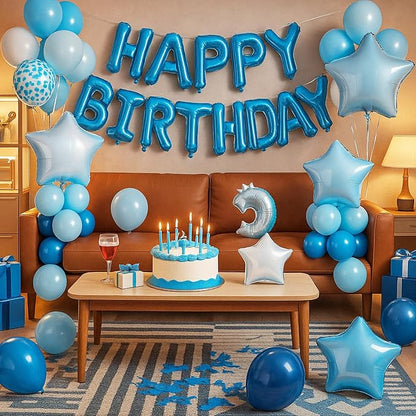 29PC Light Blue Happy Birthday Balloon Banner, 16 Inch 3D Letter Banner Sign - Image 4