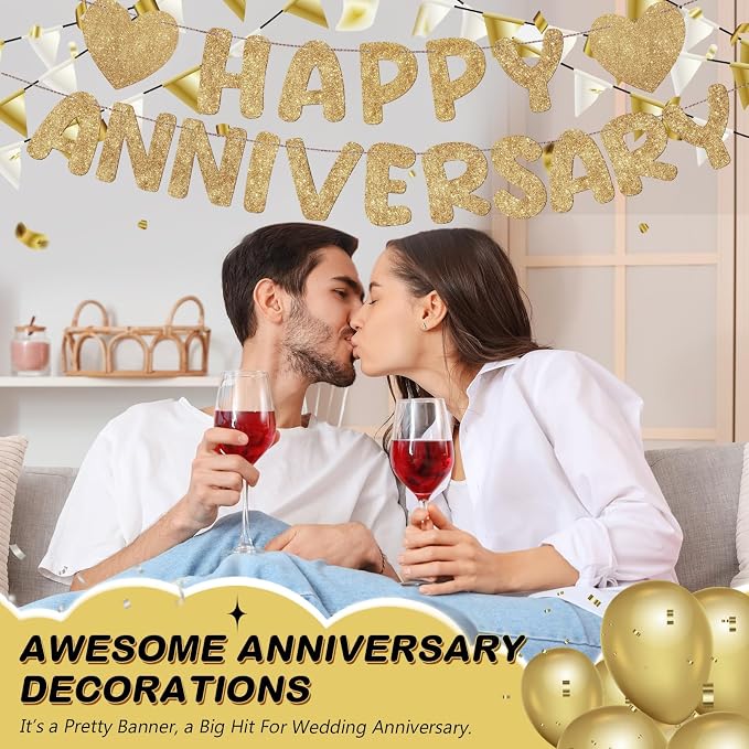 Fulmoon Happy Anniversary Banner Glitter Happy Anniversary Decorations Wedding - Image 4