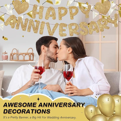 Fulmoon Happy Anniversary Banner Glitter Happy Anniversary Decorations Wedding - Image 4