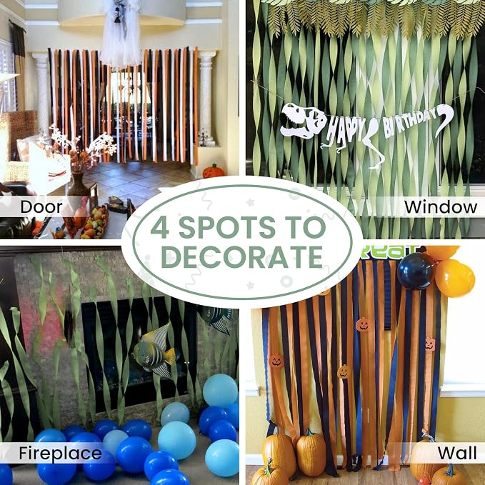 PartyWoo Green and Orange White Crepe Paper Streamers 6pcs 492 FT | Birthday - Image 5