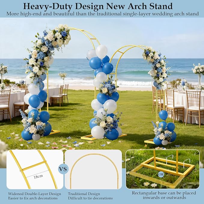 7.2FT 6FT Wedding Arch Backdrop Stand Set of 2, Balloon Arch kit | Metal Gold - Image 4