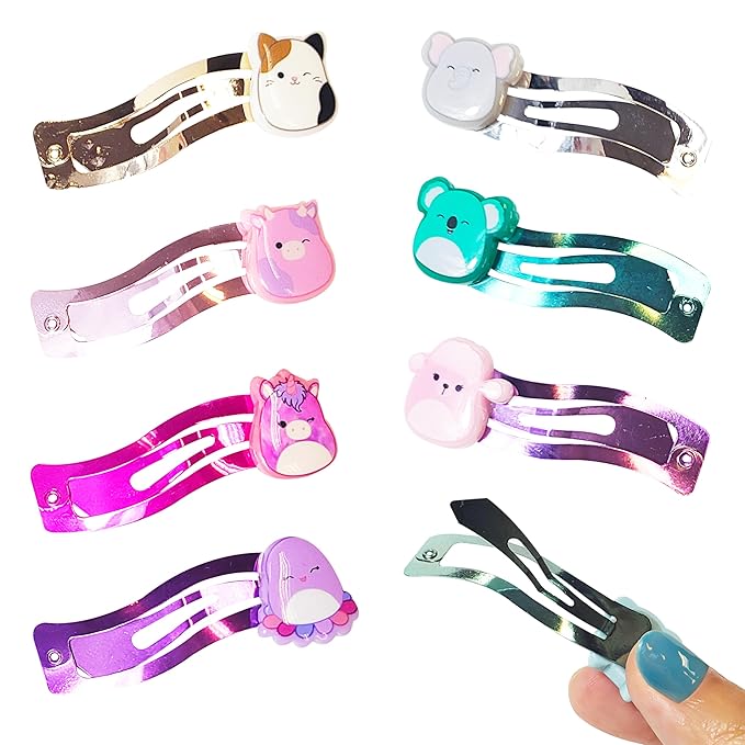 LUV HER Kids Hair Clips for Girls Squishmallows Snap Clips 8 Pack Multi Color Ages 8+