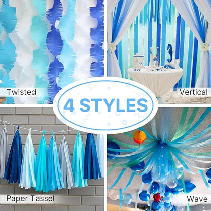 PartyWoo Blue and White Sky Light White Crepe Paper Streamers 6pcs 492 FT | - Image 5