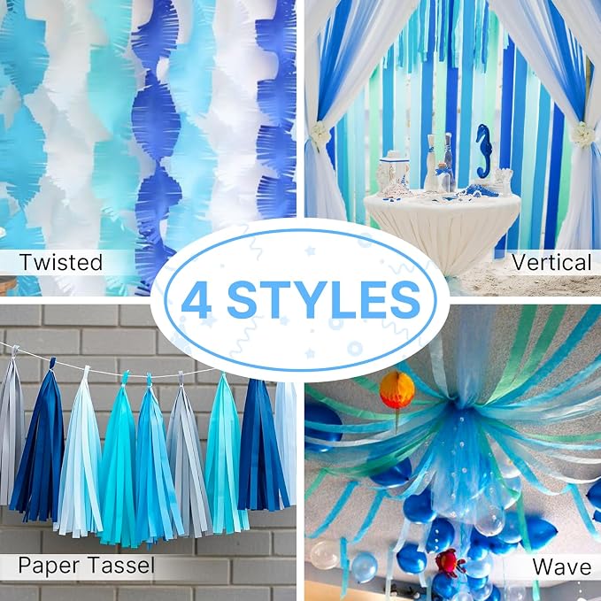 PartyWoo Blue Light Baby Pastel Blue Crepe Paper Streamers 6 Rolls 492 FT | - Image 5