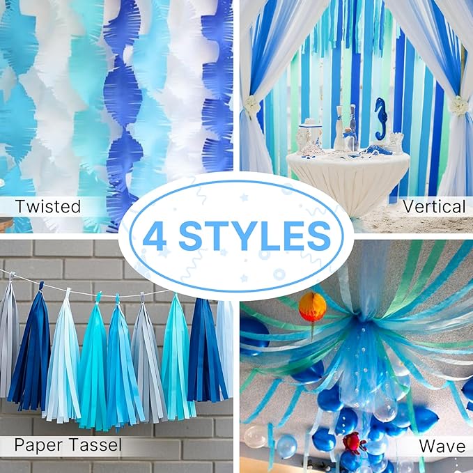 PartyWoo Blue Light Sky Blue Crepe Paper Streamers 6pcs 492 FT | Birthday - Image 5