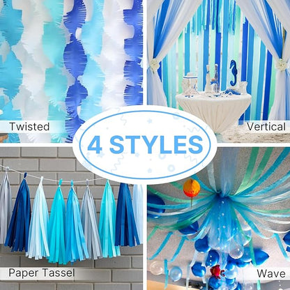 PartyWoo Blue Light Sky Blue Crepe Paper Streamers 6pcs 492 FT | Birthday - Image 5