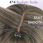Wig with Bangs for Women Ash Blonde with Silver Highlights-Dark Roots Straight Face-Framing Layers Hairstyle 4x4 Realistic Scalp Glueless Synthetic Wigs Medium Length for Everyday Use