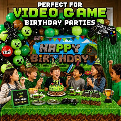Pixel Game Birthday Party Decorations, Tablecloth, Foil Balloons, Fringe Curtain - Image 6