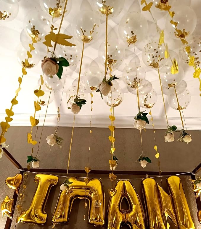 Bezente Gold Confetti Latex Party Balloons 60 Pack 12 inch | Helium Gold - Image 5