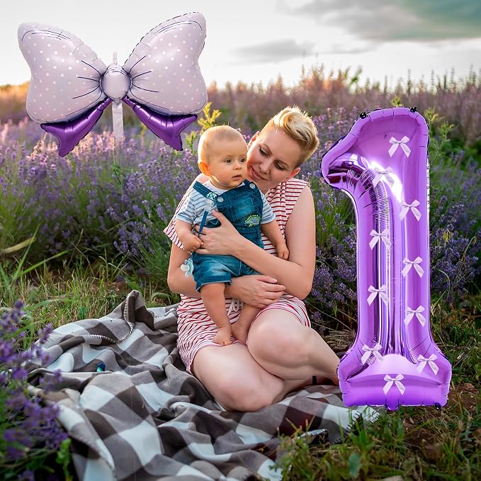 32 Inch Purple Butterfly Ribbon Number 1 And Bow Balloon Foil Film Balloon - Image 3