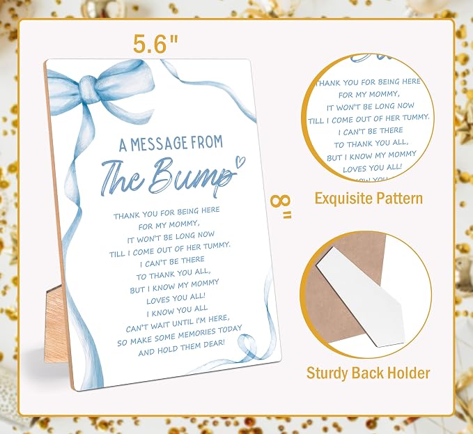 Blue Bow A Message From the Bump Baby Shower Signs, Wooden Gender Reveal Table - Image 2