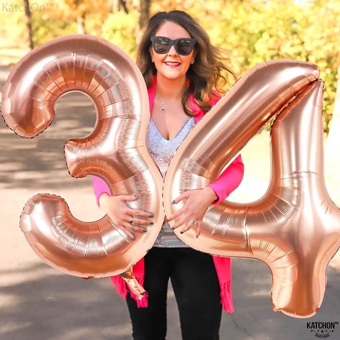 Katchon Rose Gold Number 34 Balloons 40 Inch, 34 Birthday Decorations | 34 - Image 3