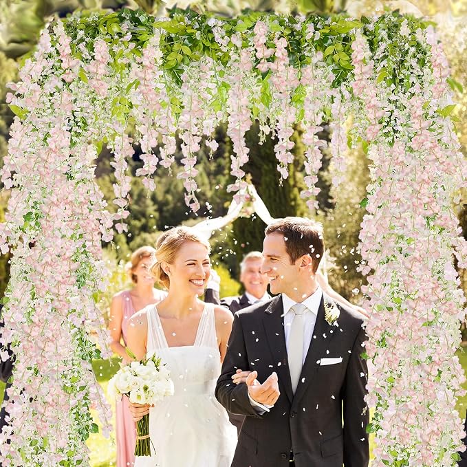 ZINHO 60 Branches Wisteria Hanging Flowers, Artificial Pink Wisteria Flowers - Image 3
