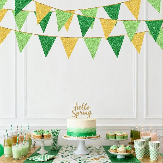 Green Gold Party Decorations Pennant Banner Flag Glitter Green Gold Triangle - Image 8