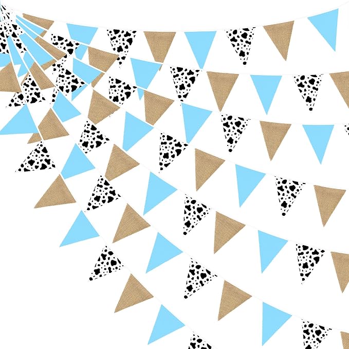 32Ft Western Cowboy Party Decorations Burlap Cow Triangle Flag Fabric Banner by pinkblume