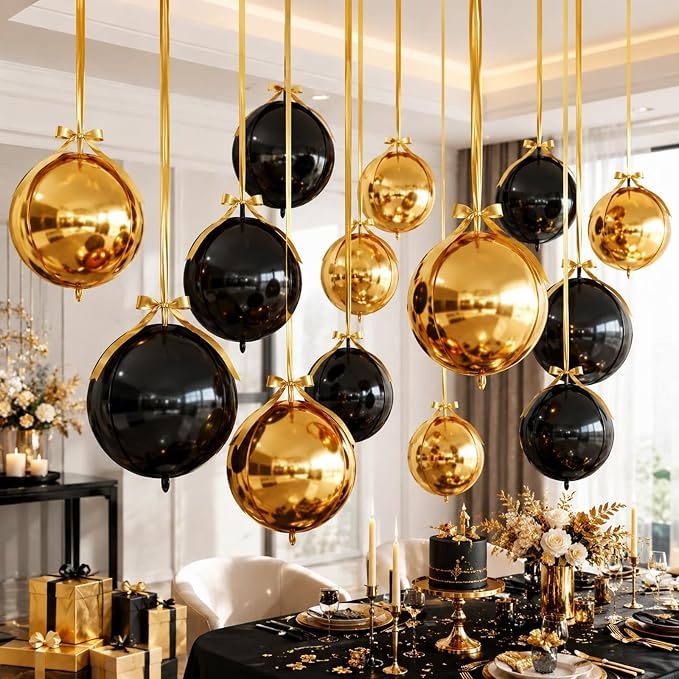 Black Gold Round Foil Balloons - Image 4