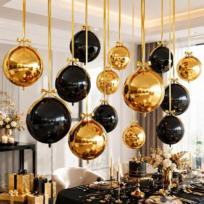 Black Gold Round Foil Balloons - Image 4