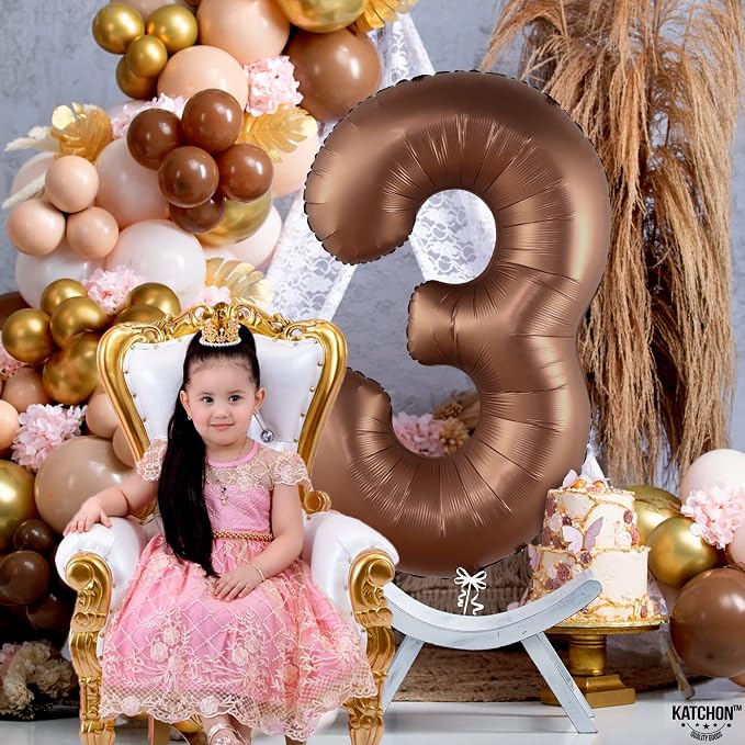 KatchOn Coffee Brown Number 3 Balloon 40 Inch | Brown 3 Balloon Number - Image 3