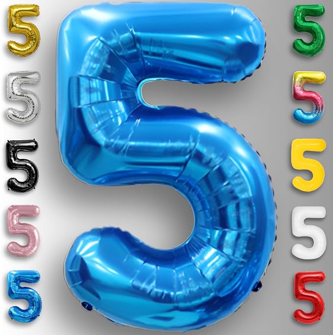 Blue Number Balloon 5 Mylar Foil Balloons 16 inch - Image 3