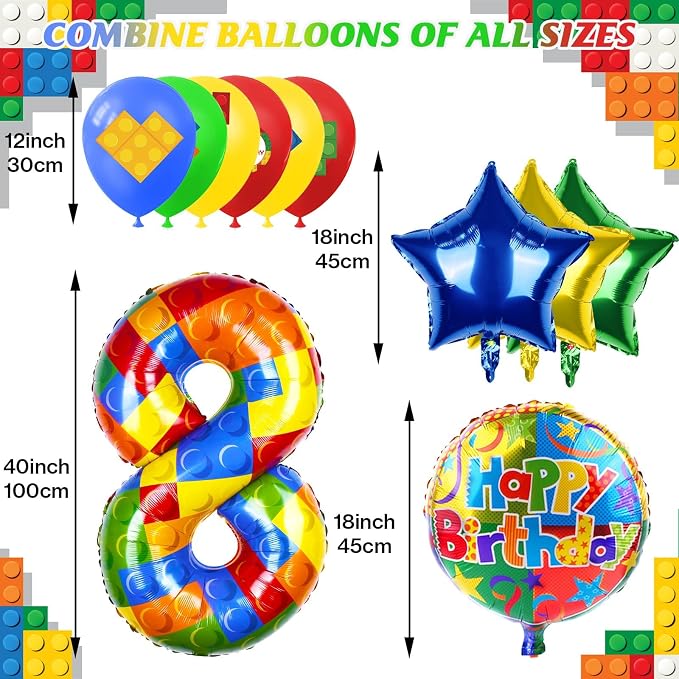 40 Inch Building Block Number Balloon, Colorful Number Block Foil Balloons - Image 2