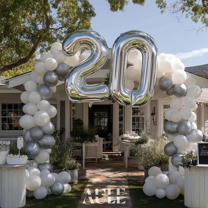 AULE 40 Inch Silver 20 Balloon Number Foil 0-9 Birthday Big Numbers | Birthday - Image 5