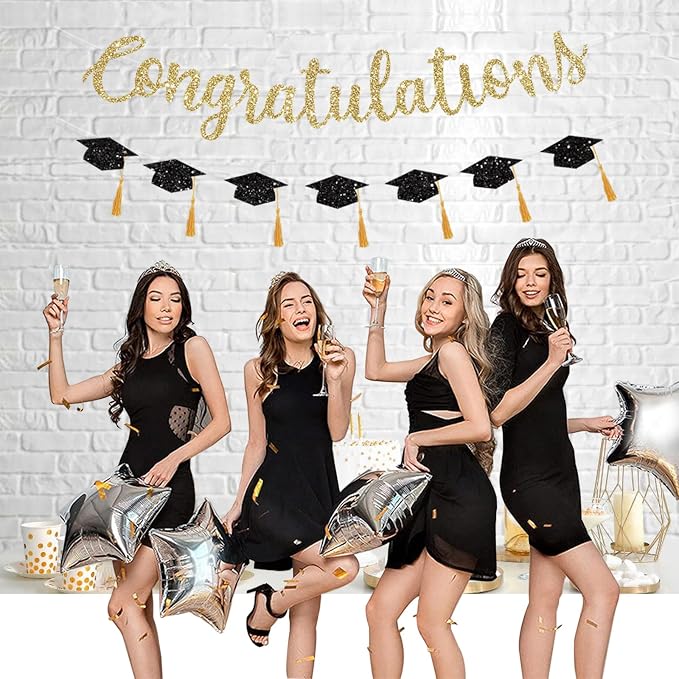 Congratulations Banner Graduation Decorations Class of 2026 Gold Glitter - Image 6
