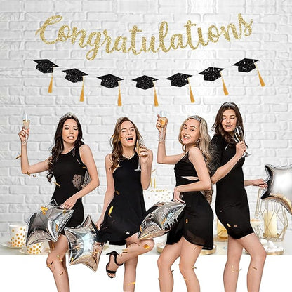Congratulations Banner Graduation Decorations Class of 2026 Gold Glitter - Image 6