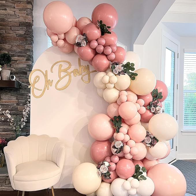 Awenztech 122pcs Dusty Pink Latex Balloons in 18 12 10 5 inches | Boho - Image 6