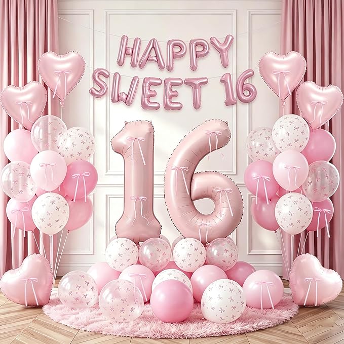 80Pcs Pink Happy Sweet 16th Birthday Decorations by Unknown