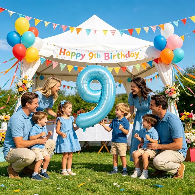 40 Inch Light Blue Number 9 Balloon | Foil 9 Birthday Balloon - Image 4